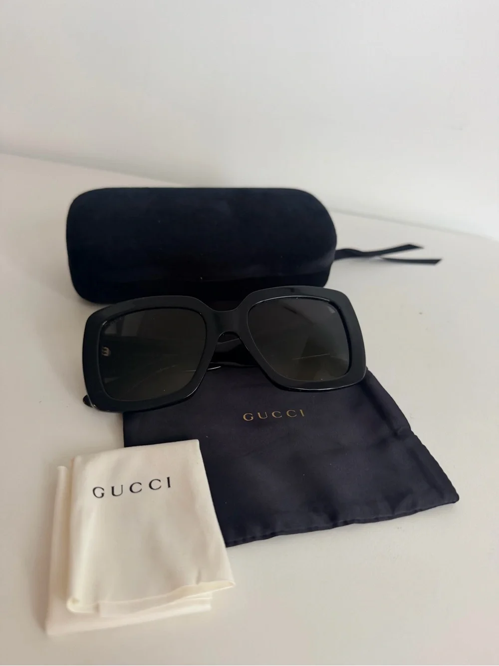 Gucci Black Oversized Square Sunglasses with Gold GG Emblem